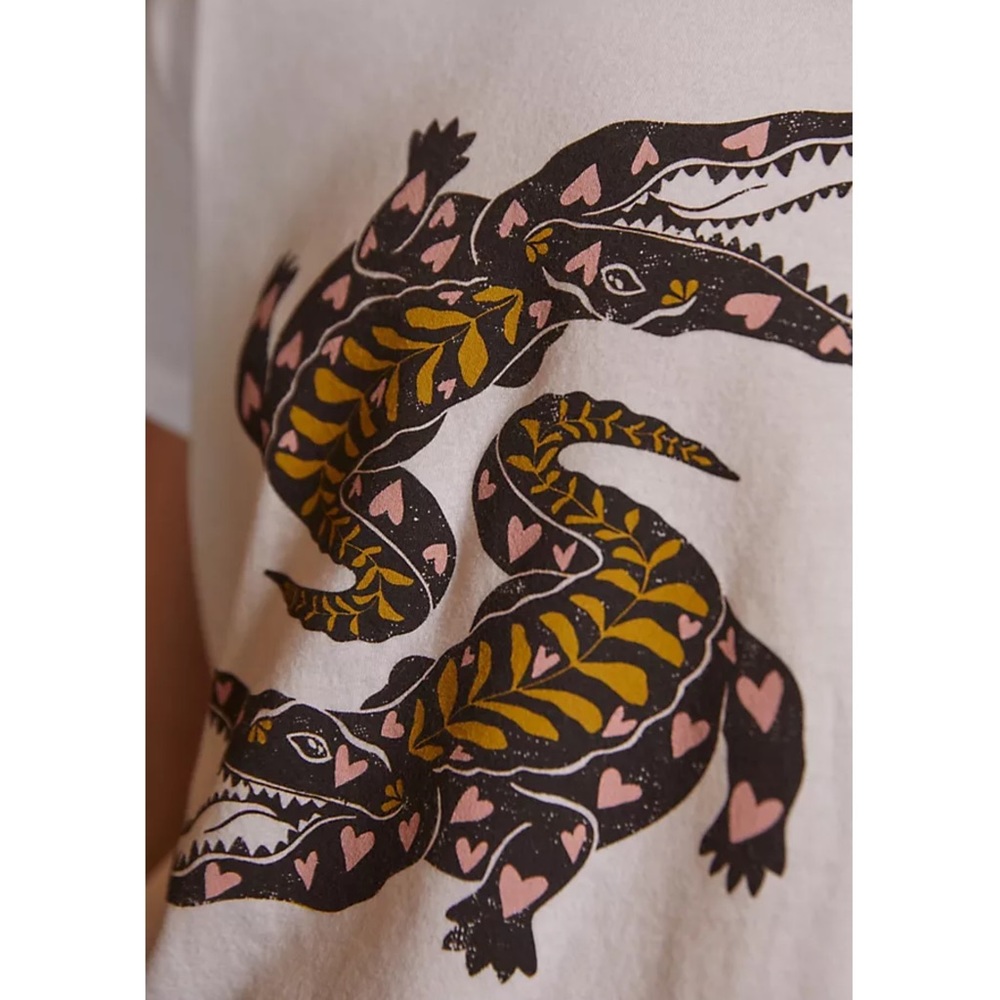 Kenzie Parrott for Anthropologie Alligator Graphic Tee New White Animal ANTHRO - Picture 5 of 6